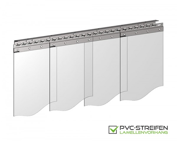 PVC Streifenvorhang Breite 3,50m "glasklar" Lamellen 300/2mm fertig vormontiert 