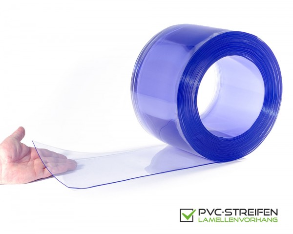 PVC Streifen 200 x 2 mm als Zuschnitt standard normal kältefest blau-transparent