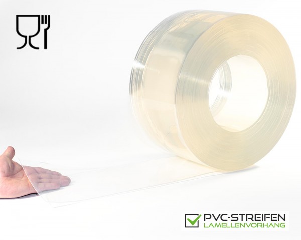 PVC Streifen LEBENSMITTELECHT 200 x 2 mm hell-transparent glasklar im Zuschnitt