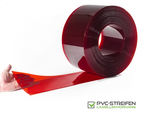 PVC Streifen 200 x 2 mm standard normal kältefest rottransparent als Zuschnitt